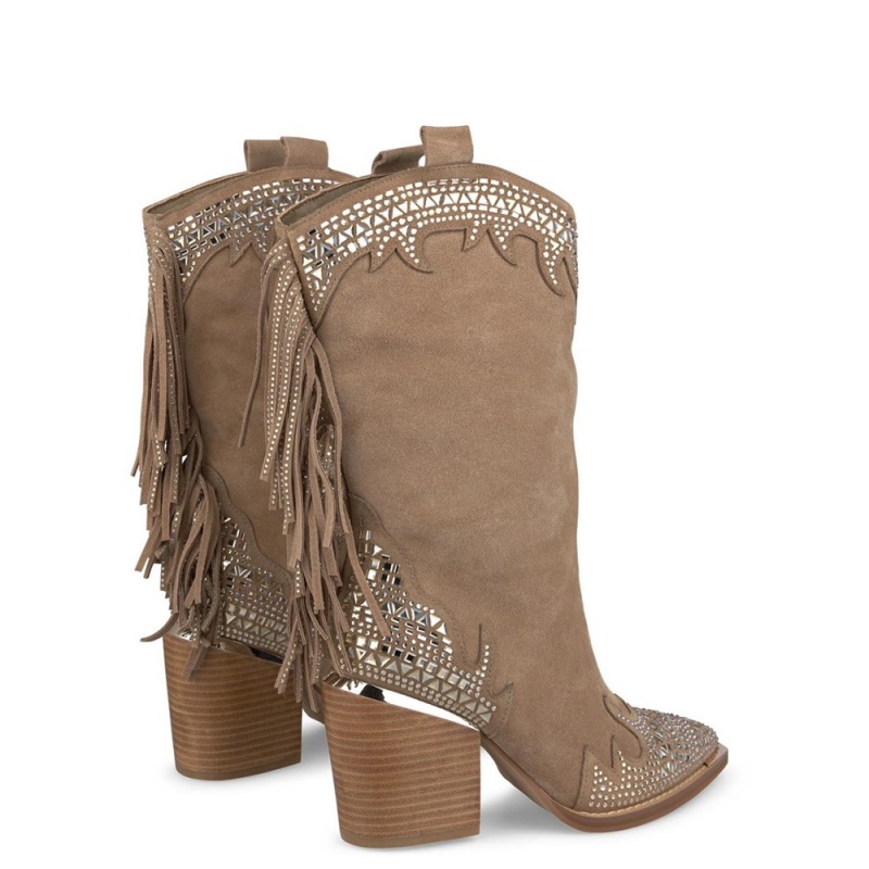 Bottes à Talons Alma En Pena Boot with fringes and rhinestones Bleu Marine Femme | GGS-55477806